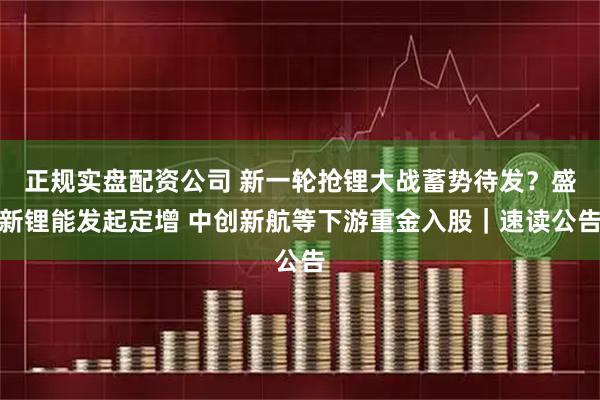 正规实盘配资公司 新一轮抢锂大战蓄势待发？盛新锂能发起定增 中创新航等下游重金入股｜速读公告